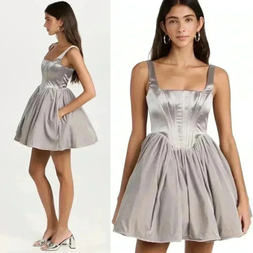 NWT STAUD Landscape Dress in silver corset bodice dress- Size 2 - Picture 2 of 16